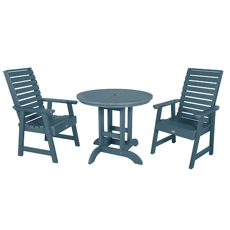 Highwood Usa Weatherly 3pc Round Outdoor Patio Furniture Dining Set AD-DNW36-NBE